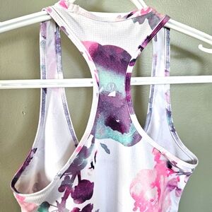 lululemon athletica Floral Racerback Tank Top — White, Pink, Purple, Teal